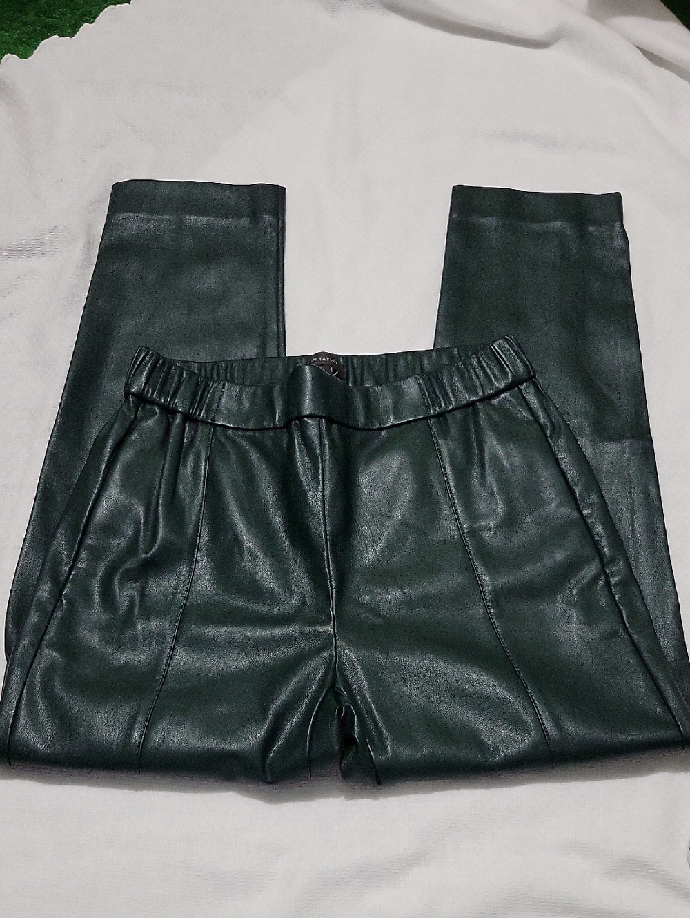 Ann Taylor Dark Green Pleather Slacks Pants Small NWT
